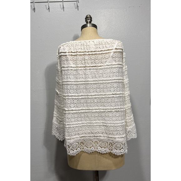 Skye's The Limit Womans Lace Overlay Top Size M White 3/4 Sleeve Cottage Peasant - Picture 3 of 11